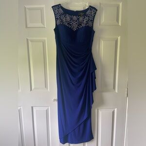 Alex Evenings Royal Blue Maxi Dress with Silver Accents